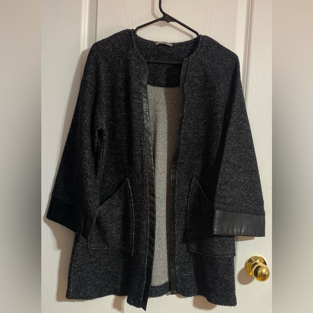 Zara Faux Leather Wide Sleeve Cardigan Pockets Size Small